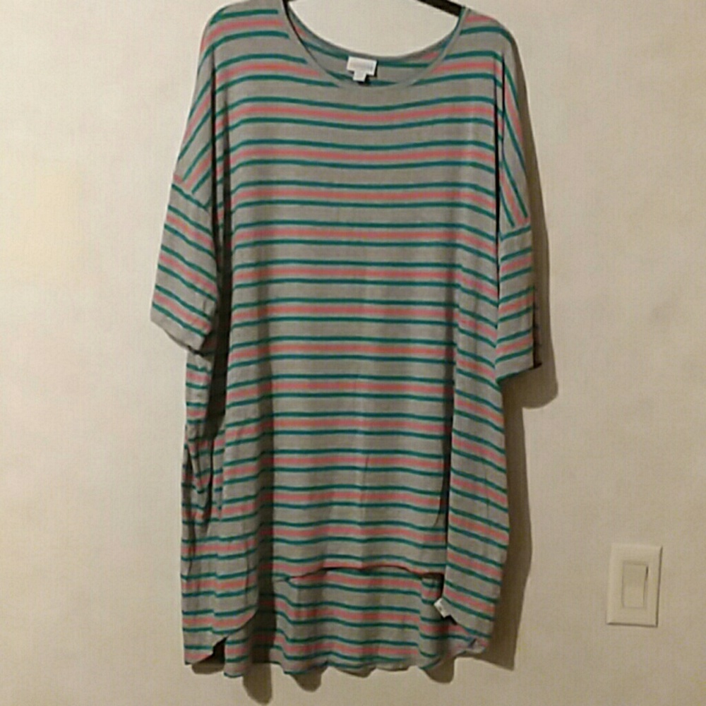 Lularoe Irma Teal/Orange Stripe Top Size 2XL